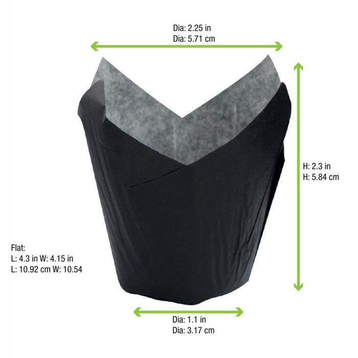 Papel negro tulipa de cocción antigrasa 110x110mm A60mm - 1200Uds