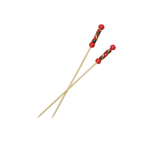 Pincho de bambú Fuji con extremo decorativo rojo 112mm - 2000Uds