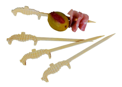 Pincho de bambú Tokai con extremo decorado con caballitos de mar 90mm - 2000Uds