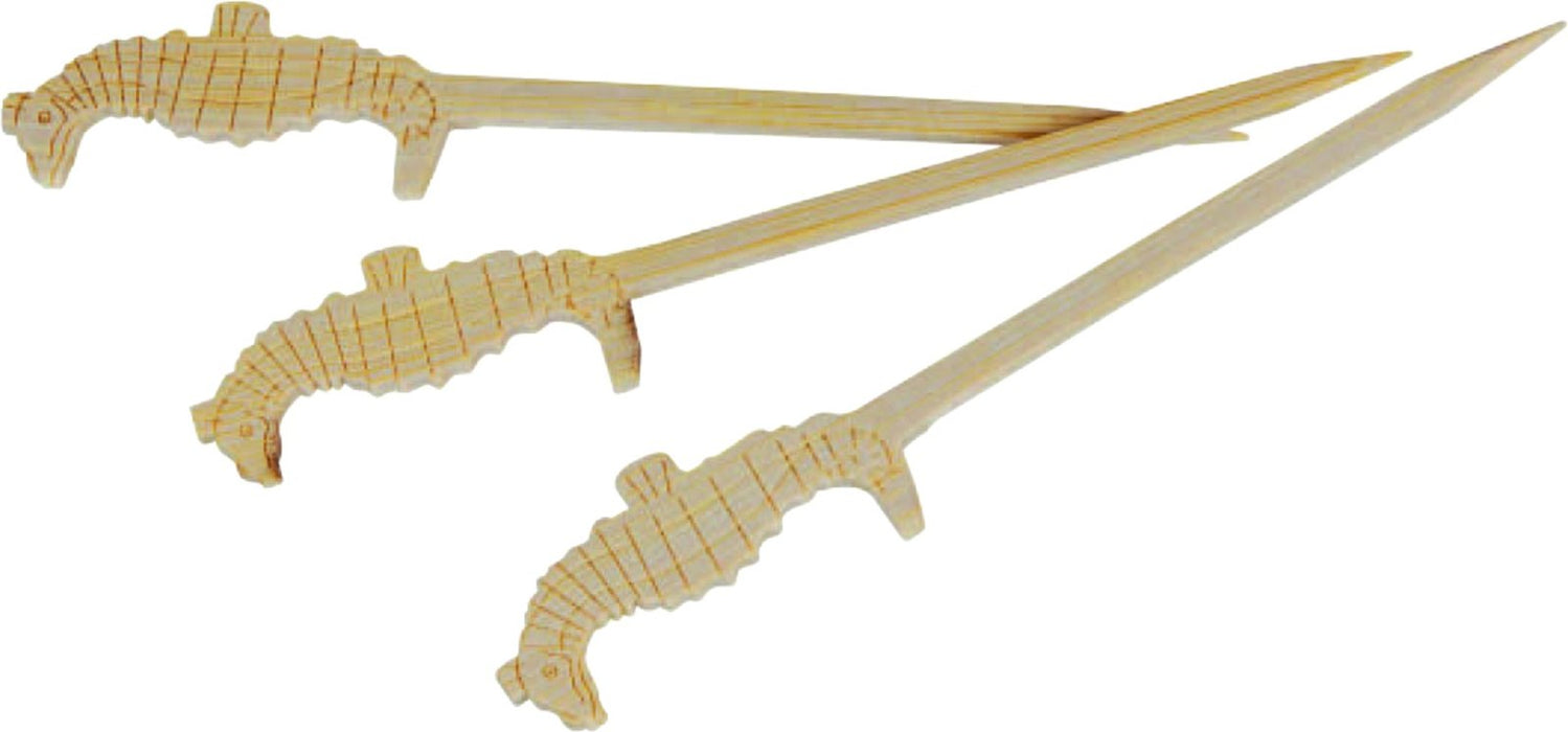 Pincho de bambú Tokai con extremo decorado con caballitos de mar 90mm - 2000Uds