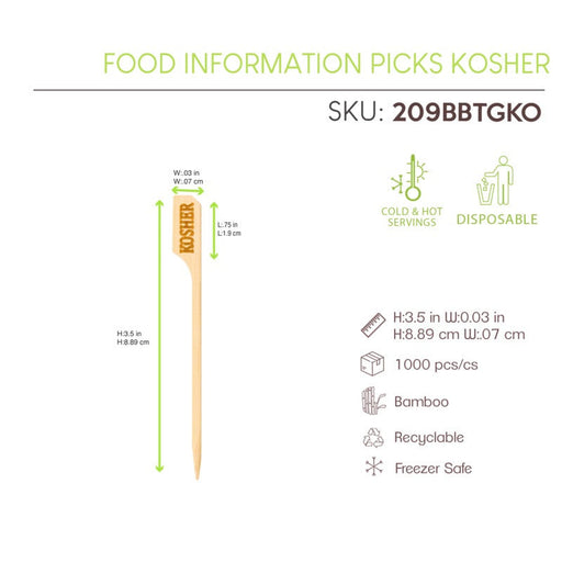 Pincho de bambú Teppo Gushi con inscripción Kosher A90mm - 1000Uds