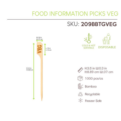 Pincho de bambú Teppo Gushi con inscripción Veg (vegetariano) A90mm - 1000Uds