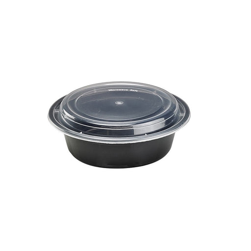 Combo bol negro redondo PP con tapa transparente 1000ml Ø185mm A55mm - 150Uds