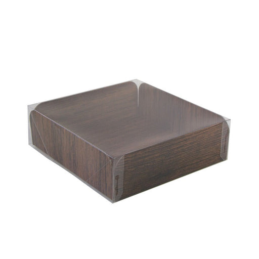 Cartón cuadrado con decoración de madera en ambos lados+cubierta de PET 203,2x203,2mm H63,5mm - 100Uds