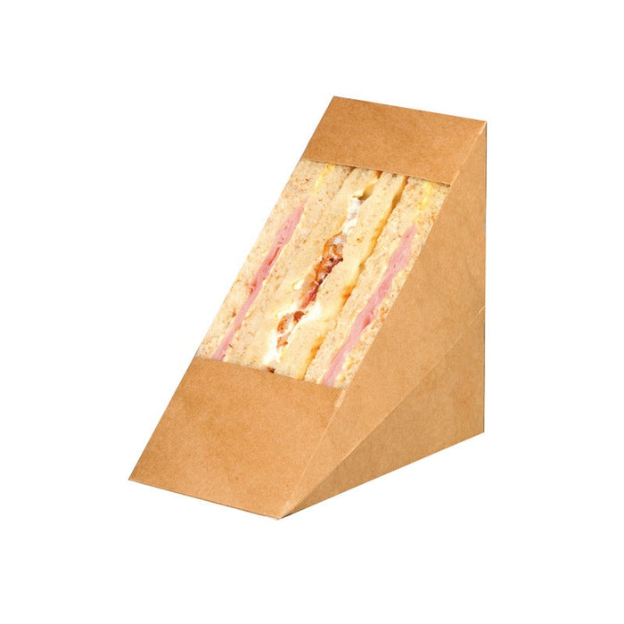 Envase Kraft doble con ventana para sandwich triangular 72x123mm A123mm - 500Uds