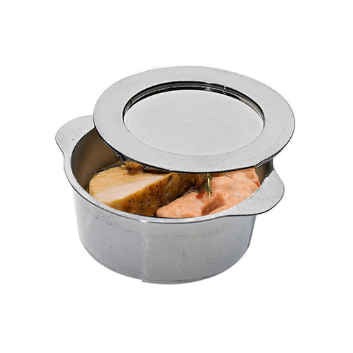 Mini cazuela redonda plateada con tapa en PS Ø69mm A34mm - 144Uds
