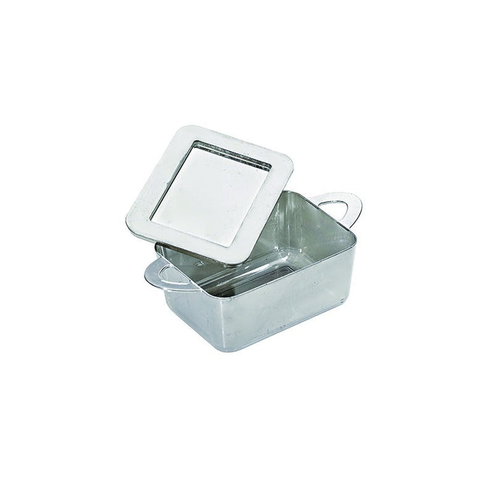 Mini cazuela rectangular plateada con tapa en PS 95x53mm A35mm - 144Uds