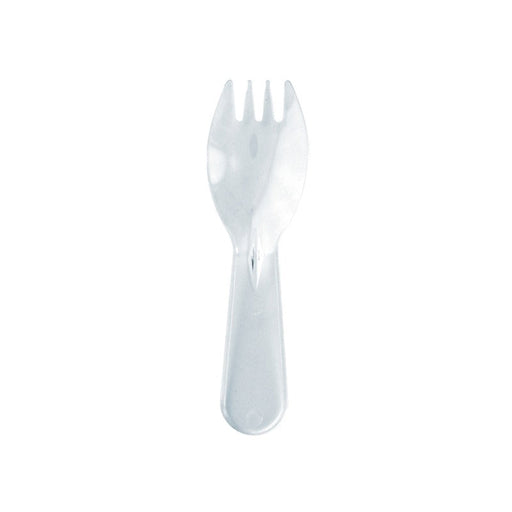 Mini tenedor-cuchara transparente. 90 - 3000Uds