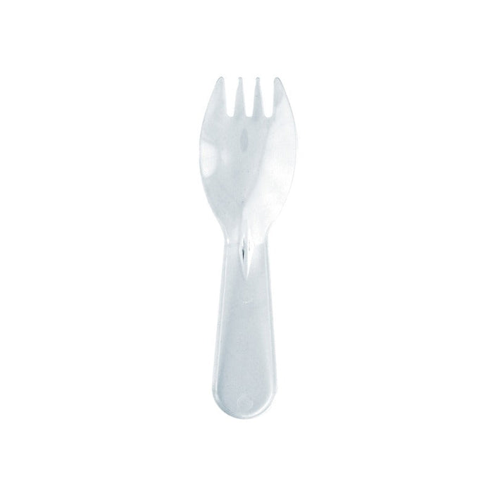 Mini tenedor-cuchara transparente. 90 - 3000Uds