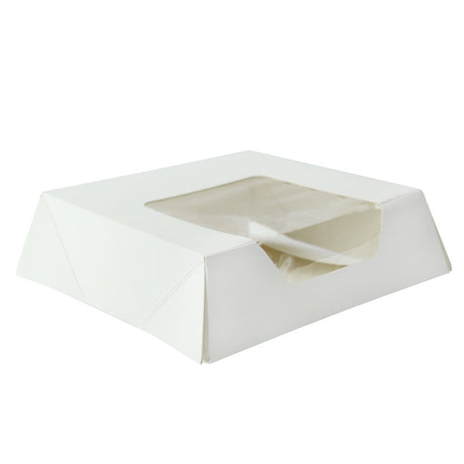 Caja pastelera blanca con tapa visagra con ventana 140x140mm A40mm - 180Uds