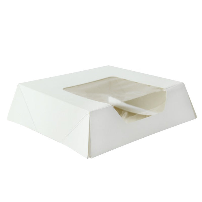Caja pastelera blanca con tapa visagra con ventana 140x140mm A40mm - 180Uds
