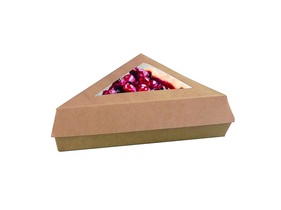 Caja triángular de cartón kraft con tapa ventana 155x130mm A45mm - 200Uds