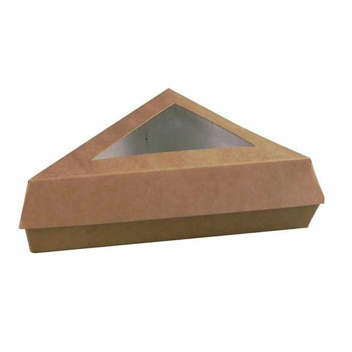 Caja triángular de cartón kraft con tapa ventana 155x130mm A45mm - 200Uds