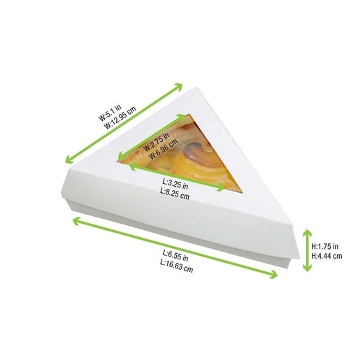 Caja triángular de blanco kraft con tapa ventana 155x130mm A45mm - 200Uds