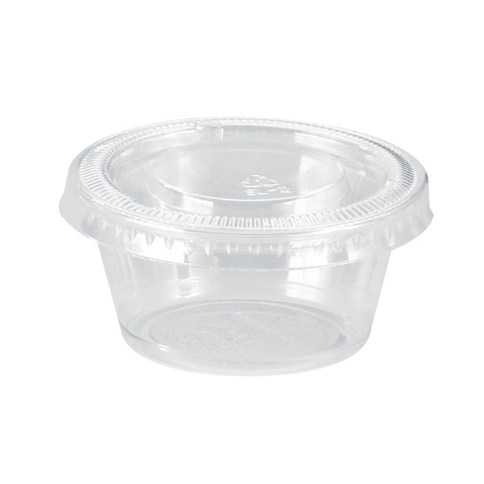 Salsera redonda transparente PET con tapa plana 60ml Ø62mm A32mm - 900Uds