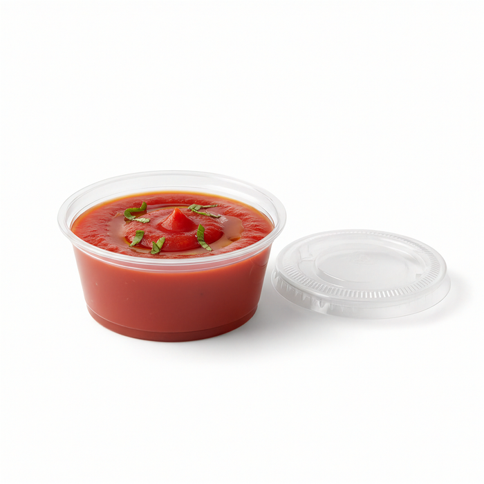 Salsera redonda transparente PET con tapa plana 60ml Ø62mm A32mm - 900Uds