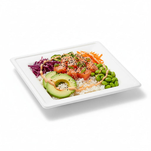 Plato blanco rectangular de pulpa. 260x260mm A20mm - 250Uds