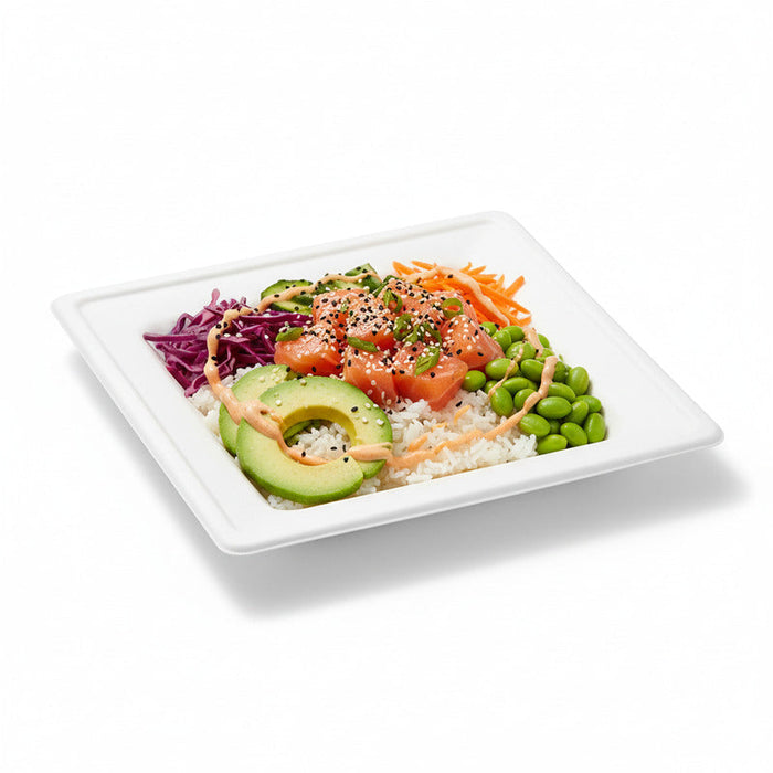 Plato blanco rectangular de pulpa. 260x260mm A20mm - 250Uds