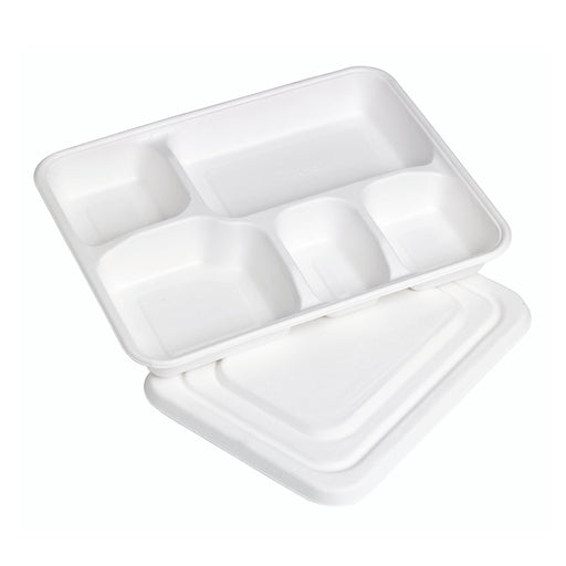 Combo bandeja de pulpa blanca 5 compartimentos con tapa 282x220mm A37,5mm - 200Uds