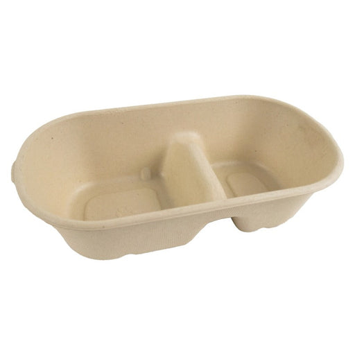 Caja rectangular de fibra de caña de azúcar de 2 compartimentos 1000ml 235x130mm A60mm - 300Uds