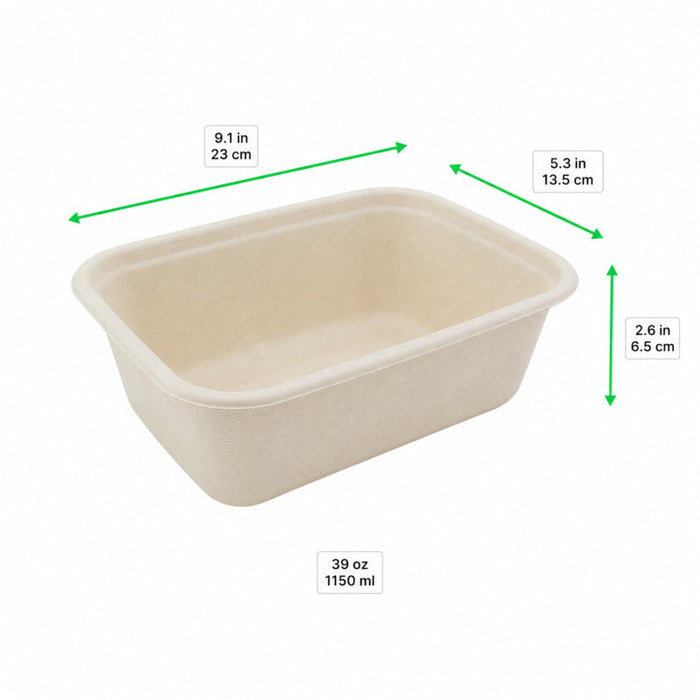 Ensaladera rectangular de pulpa 1150ml 230x135mm A65mm - 250Uds