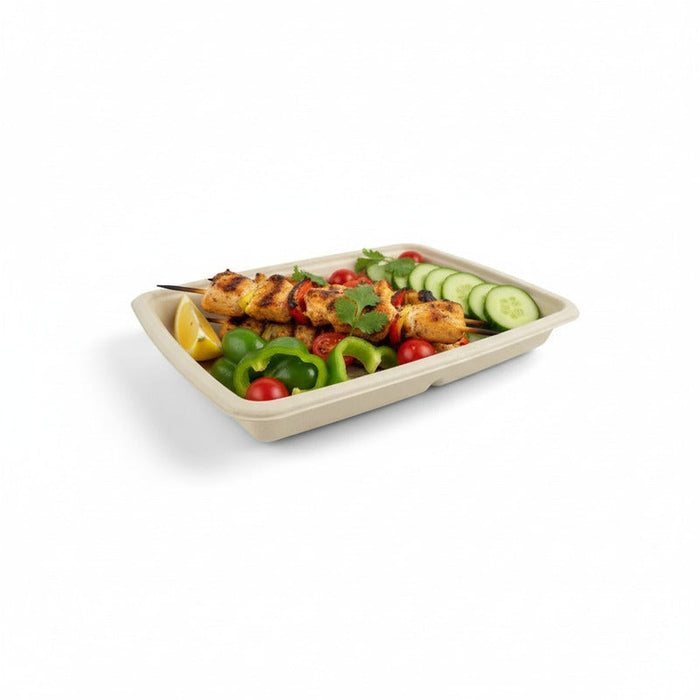 Bandeja rectangular de fibra de caña de azúcar marrón 226x162mm A27mm - 300Uds