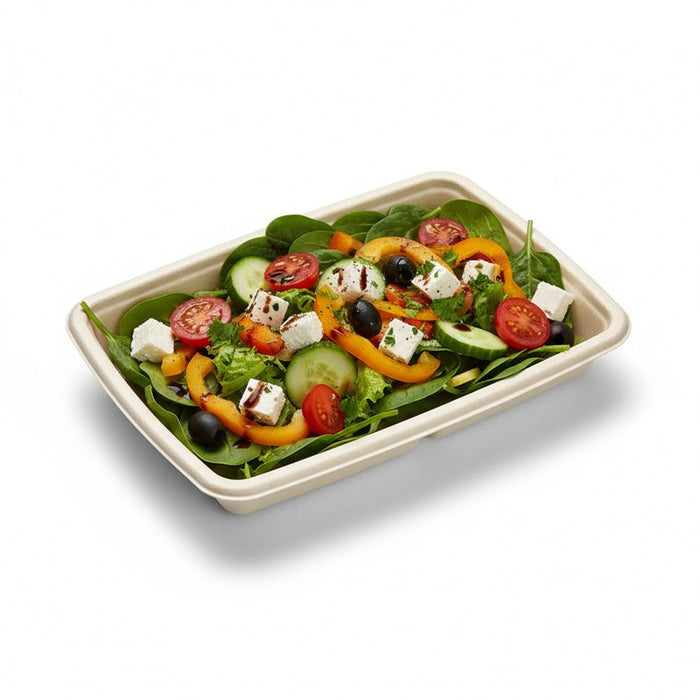 Bandeja de pulpa rectangular laminada PLA marrón 226x163mm A28mm - 300Uds