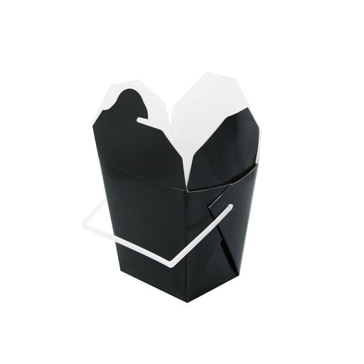 Caja cuadrada de cartón negra con asa blanca 415ml 92x74mm A90mm - 450Uds