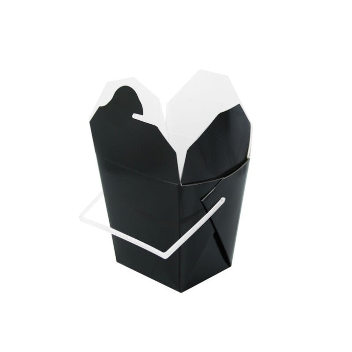 Caja cuadrada de cartón negra con asa blanca 415ml 92x74mm A90mm - 450Uds
