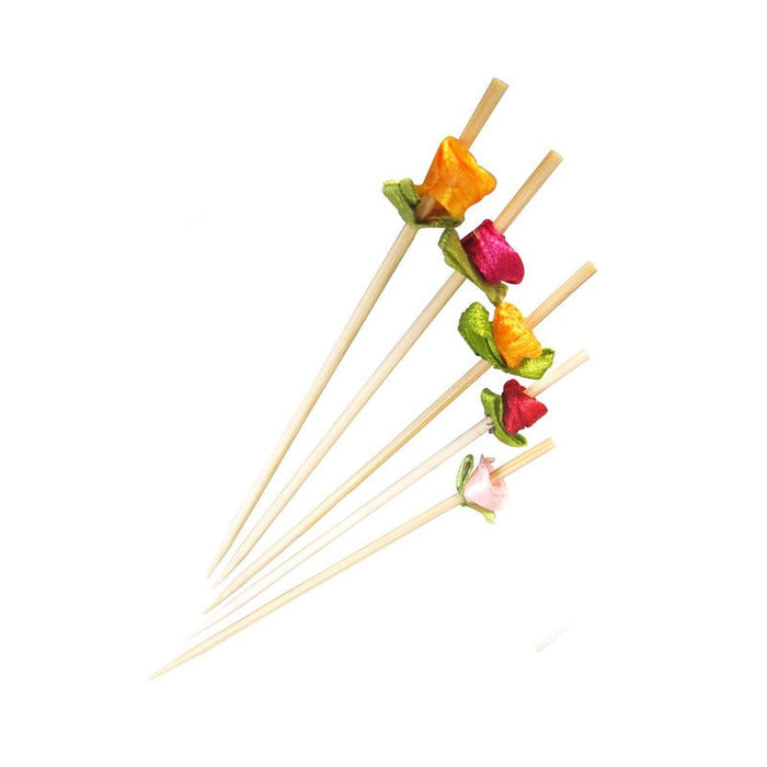 Pincho de bambú con decoración de flor 120mm - 2000Uds