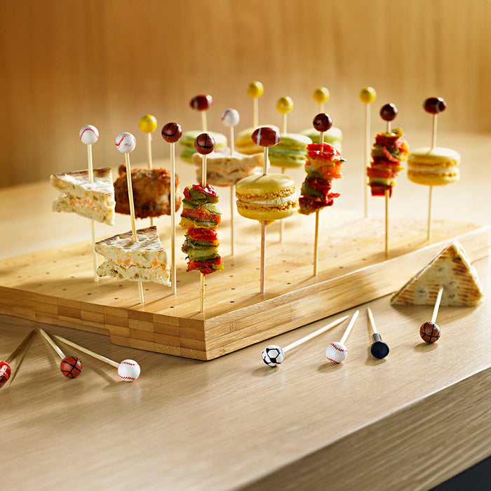 Pincho de bambú con decoración pelota de futbol A120mm - 1000Uds