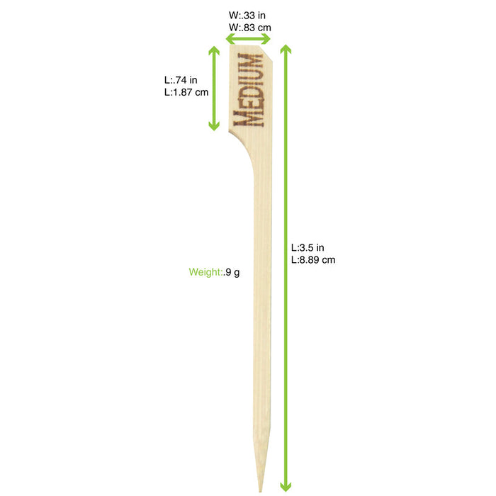 Pincho de bambú Teppo Gushi para carne con inscripción Medium (al punto) 90mm - 1000Uds