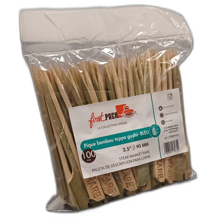 Pincho de bambú Teppo Gushi para carne con inscripción Rare (crudo) 90mm - 1000Uds