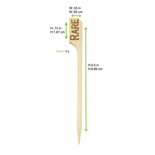 Pincho de bambú Teppo Gushi para carne con inscripción Rare (crudo) 90mm - 1000Uds
