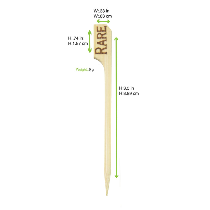 Pincho de bambú Teppo Gushi para carne con inscripción Rare (crudo) 90mm - 1000Uds