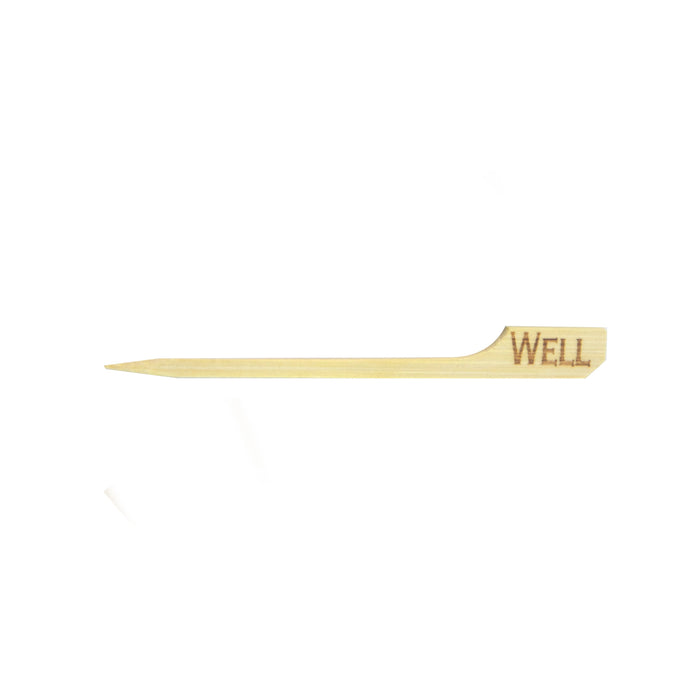 Pincho de bambú Teppo Gushi para carne con inscripción Well (bien hecho) 90mm - 1000Uds