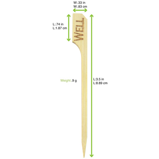 Pincho de bambú Teppo Gushi para carne con inscripción Well (bien hecho) 90mm - 1000Uds