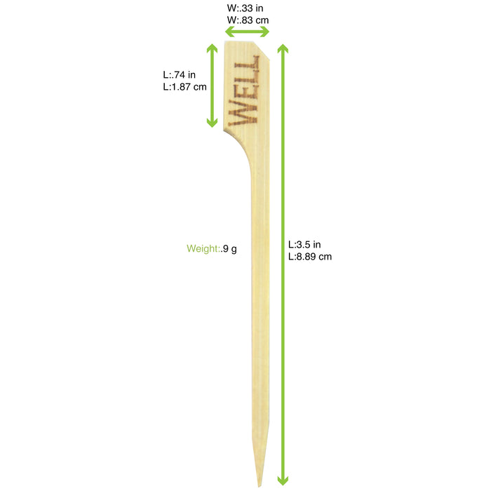 Pincho de bambú Teppo Gushi para carne con inscripción Well (bien hecho) 90mm - 1000Uds