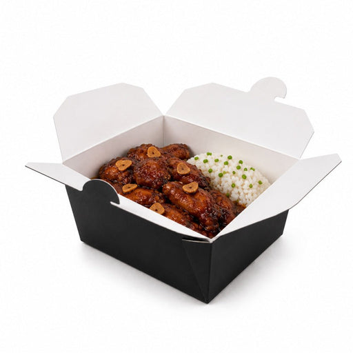 Caja de comida en cartón negra con cierre 750ml 130x108mm A67mm - 450Uds