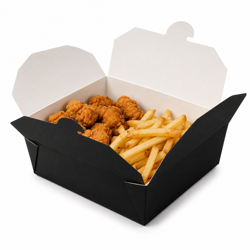 Caja de comida en cartón negra con cierre 1000ml 215x160mm A50mm - 200Uds