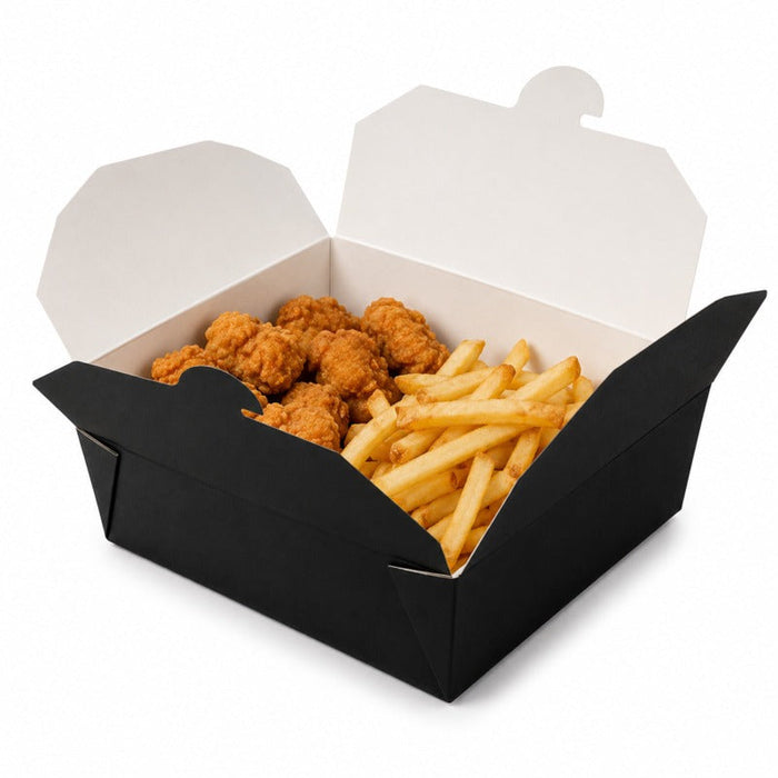 Caja de comida en cartón negra con cierre 1450ml 217x160mm A50mm - 200Uds