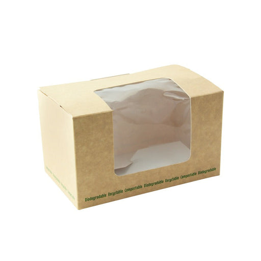 Caja bocadillo cartón kraft laminada con ventana PLA 125x77mm A72mm - 500Uds