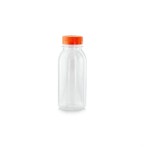 Botella de plástico RPET transparente con tapón naranja 56 H150mm 250ml - 300Uds