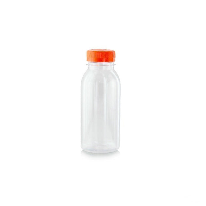 Botella de plástico RPET transparente con tapón naranja 56 H150mm 250ml - 300Uds