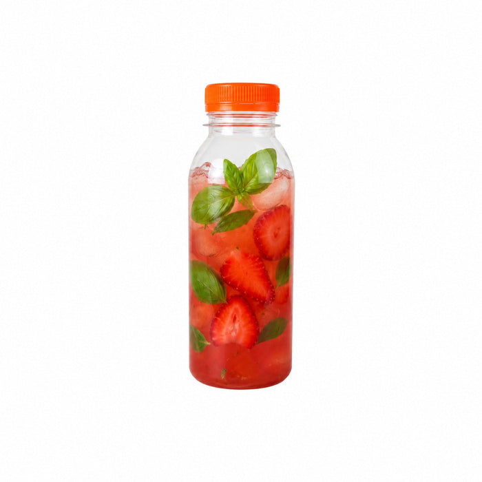 Botella RPET transparente con tapón unido naranja 56 250ml A150mm - 270Uds