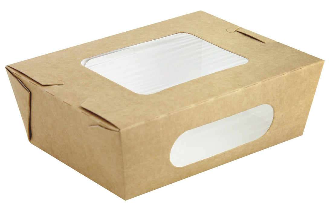 Ensaladera de cartón kraft con ventana 850ml 155x118mm A53mm - 100Uds