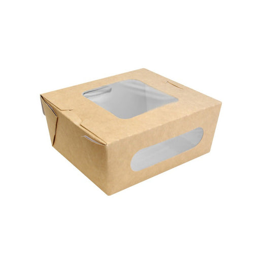 Ensaladera de cartón kraft con ventana doble 1250ml 159x138mm A65mm - 210Uds