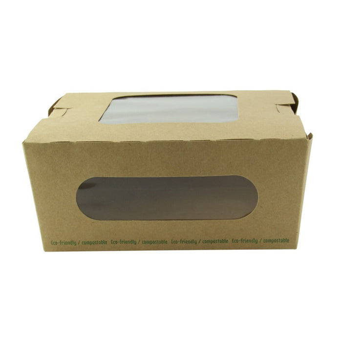 Ensaladera de cartón kraft con ventana doble PLA 1100ml 152x135mm A65mm - 200Uds