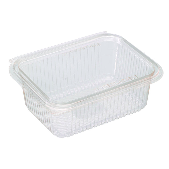 Envase rectangular PLA transparente con tapa bisagra 1000ml 188x143mm A67mm - 400Uds