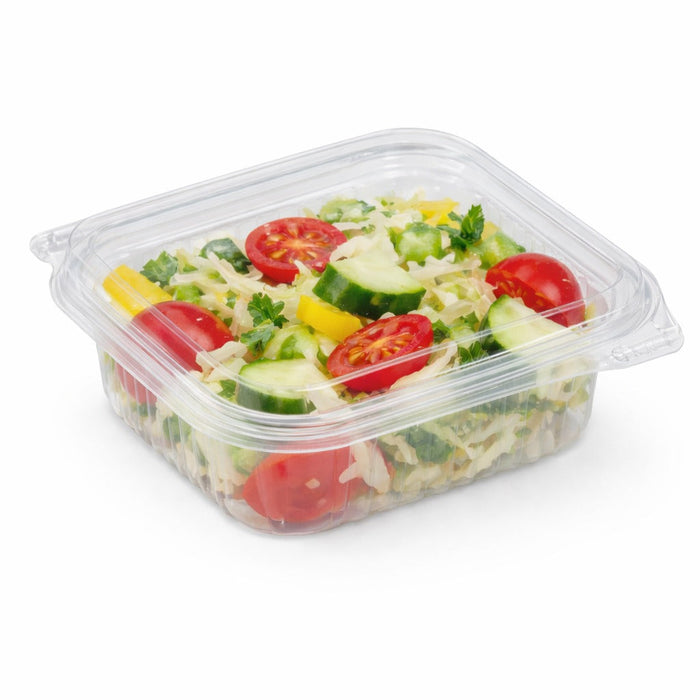 Envase rectangular PLA transparente con tapa bisagra 250ml 126x117mm A43mm - 700Uds